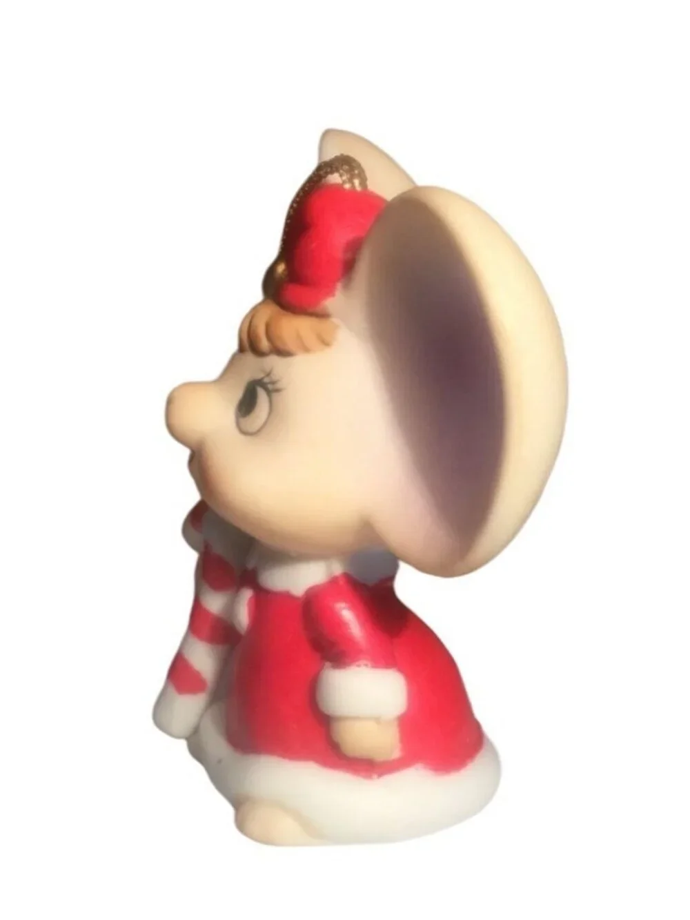 Ceramic Christmas Mouse Ornament Red dress Candy Cane